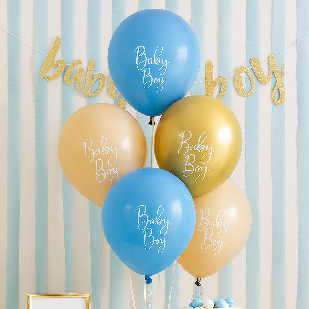 Blue, Nude & Gold Baby Boy Latex Balloons 30cm / 12 in - Pack of 5 Product Gallery Image