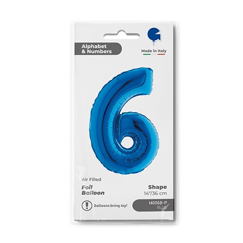 Blue Number 6 Air Fill Foil Balloon 36cm / 14 in Product Gallery Image