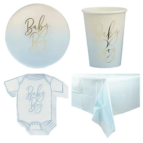 Blue Ombre Baby Boy 8 Person Value Party Pack