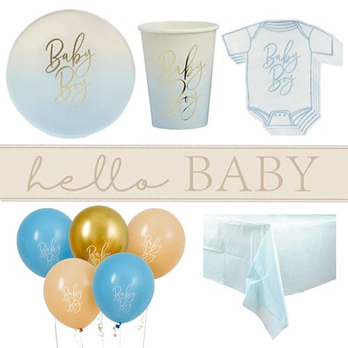 Blue Ombre Baby Boy 8 Person Deluxe Party Pack