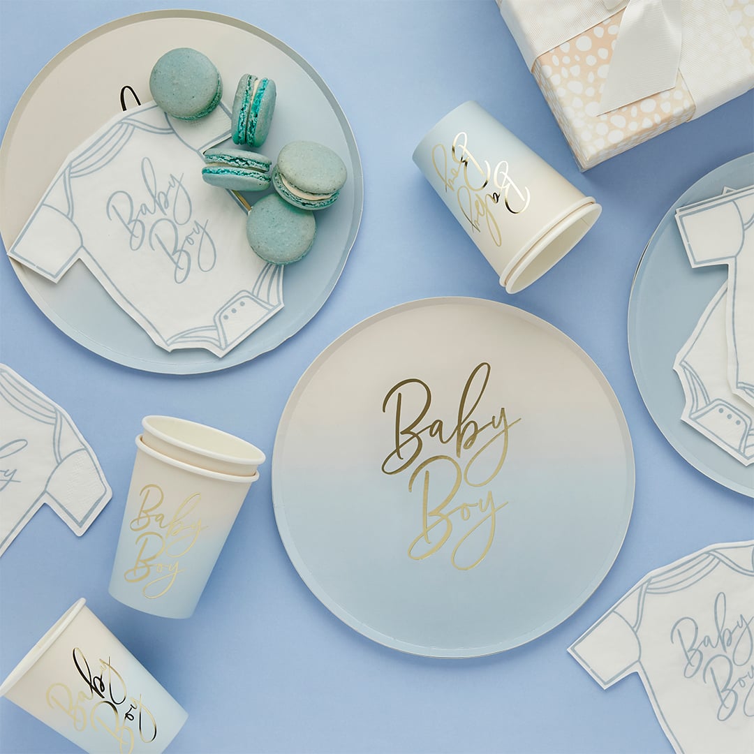 Blue Ombre Baby Boy Round Paper Plates 23cm - Pack of 8 View 3