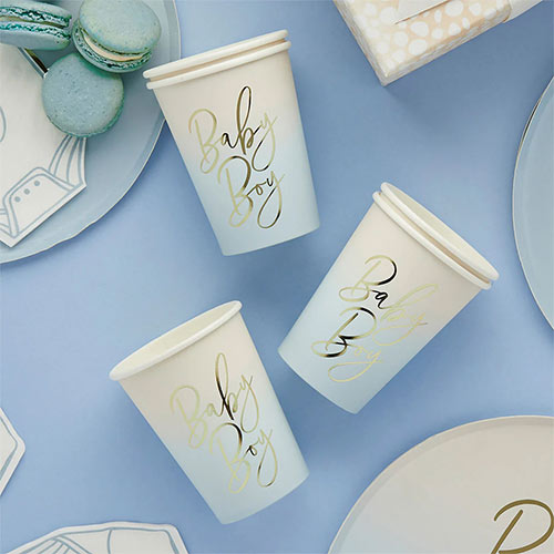 Blue Ombre Baby Boy Paper Cups 230ml - Pack of 8 Product Gallery Image