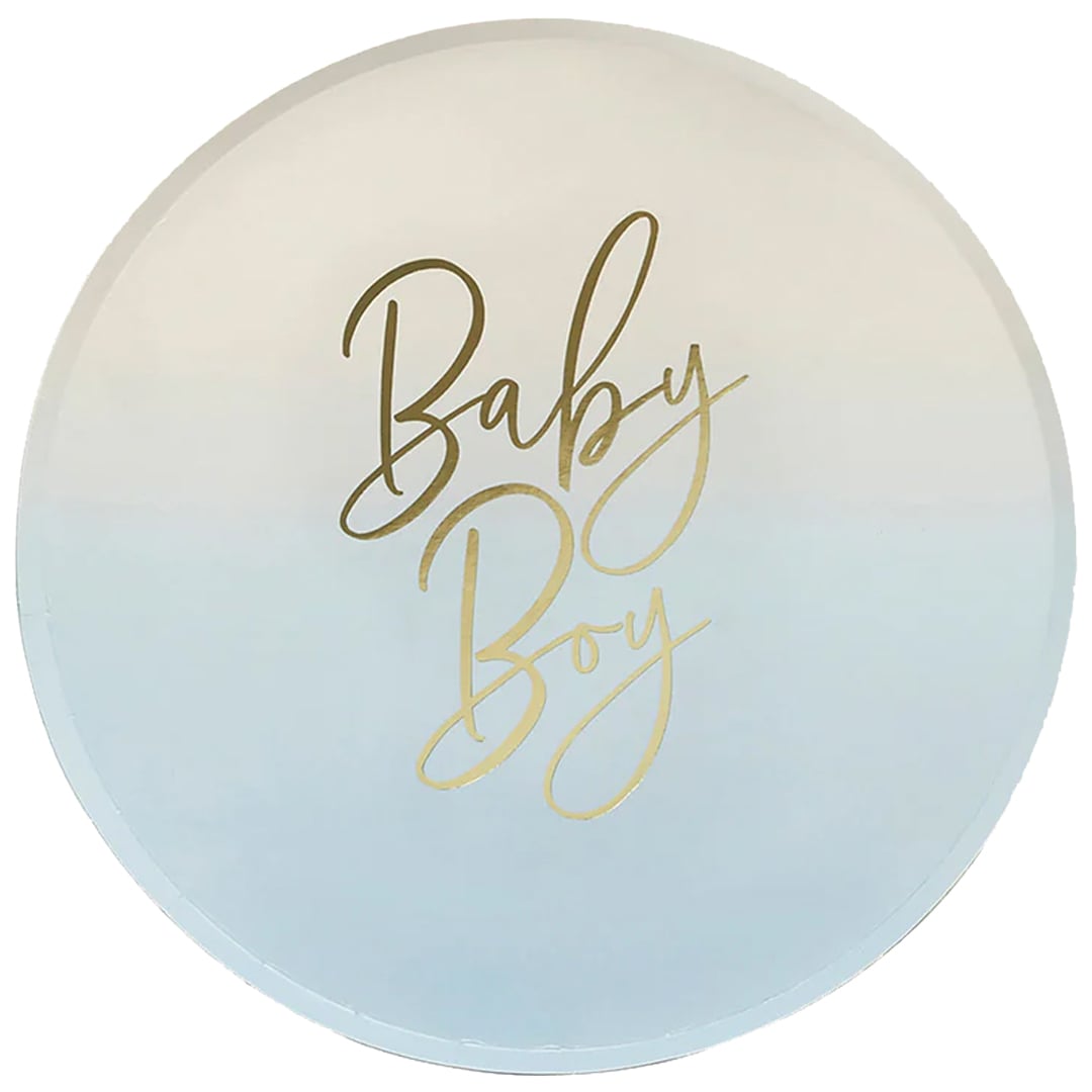 Blue Ombre Baby Boy Round Paper Plates 23cm - Pack of 8