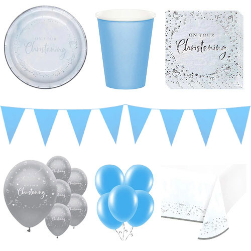 Blue On Your Christening 16 Person Deluxe Party Pack Product Image