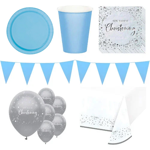 Blue On Your Christening 8 Person Deluxe Party Pack
