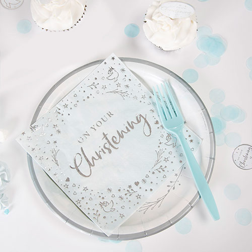 Blue On Your Christening Foiled Luncheon Napkins 33cm 3Ply - Pack of 16 Product Gallery Image