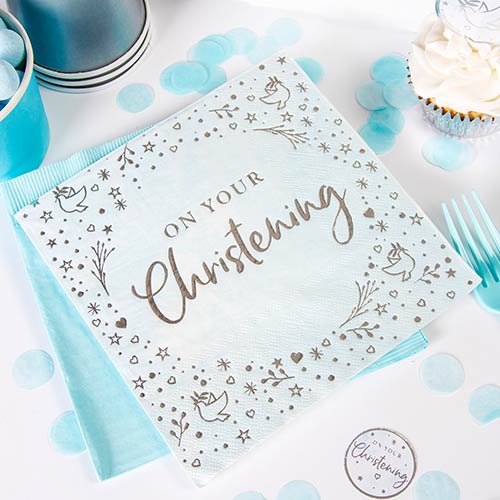 Blue On Your Christening Foiled Luncheon Napkins 33cm 3Ply - Pack of 16 Product Gallery Image