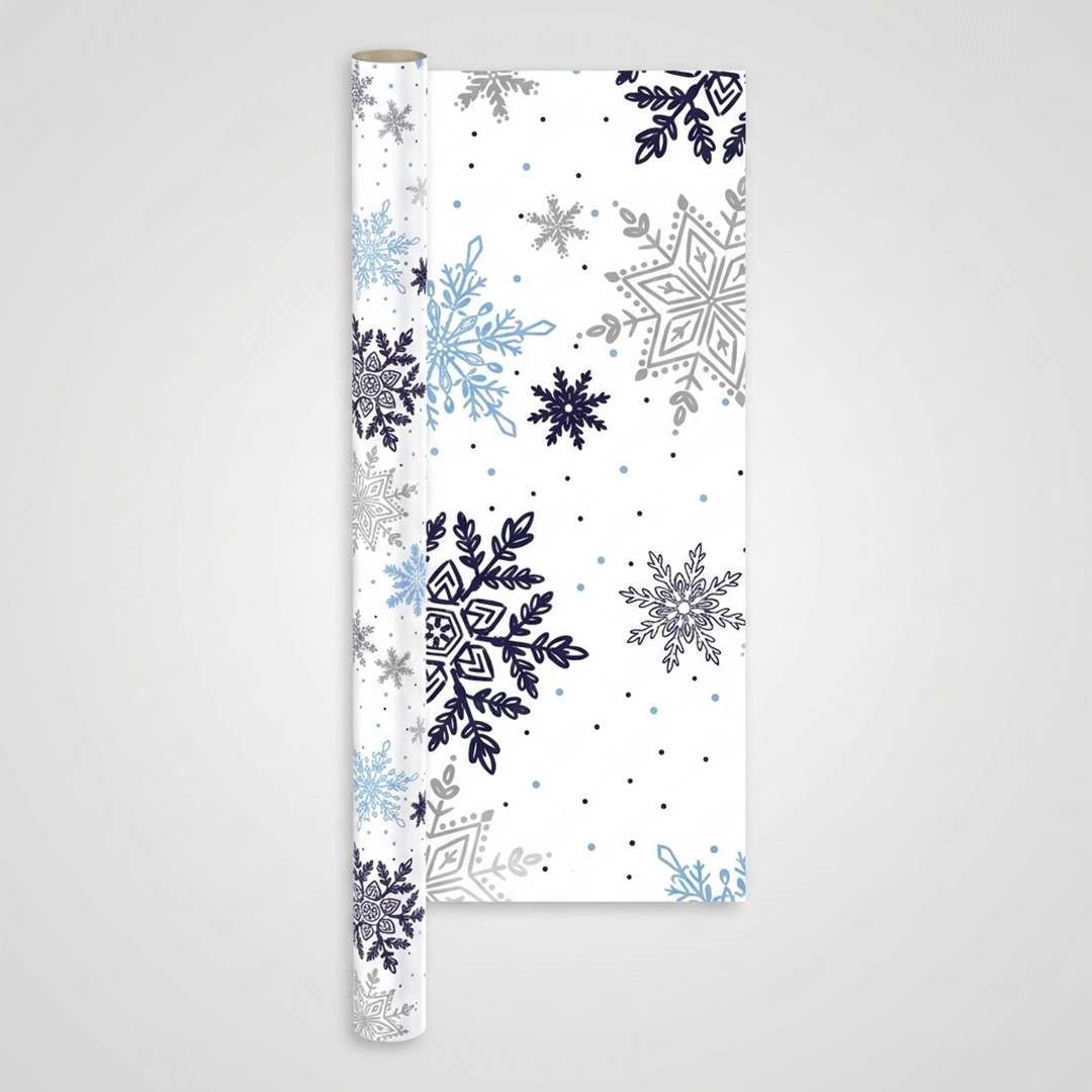 Blue Snowflakes White Christmas Gift Wrapping Paper Roll 4m View 2