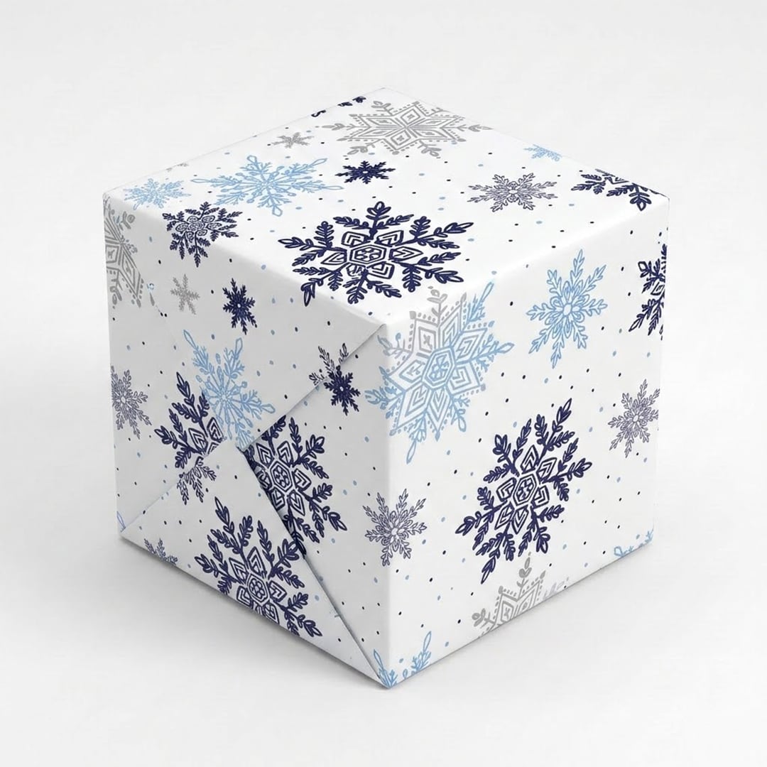 Blue Snowflakes White Christmas Gift Wrapping Paper Roll 4m