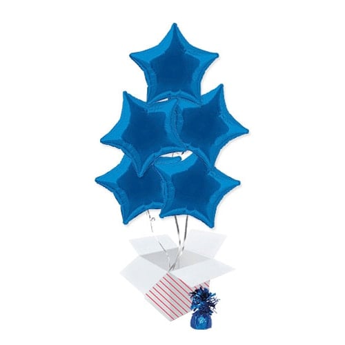 Blue Star Foil Helium Balloon Bouquet - 5 Inflated Balloons In A Box Product Image