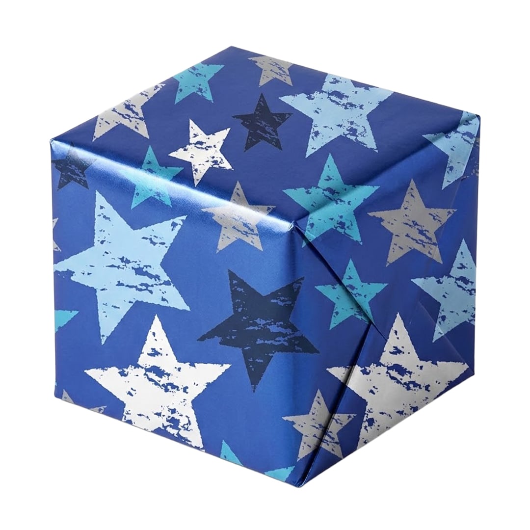 Blue Stars Design Metallic Gift Wrapping Paper Roll 1.5m