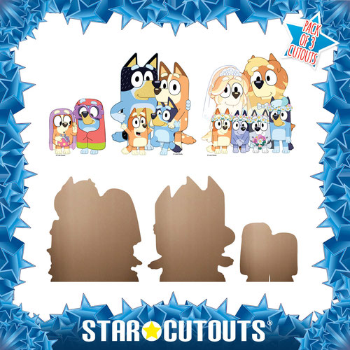 Bluey & Bingo| Grannies| Heeler Family & Bluey Family Wedding Table Top Cardboard Cutouts - Pack of 3 Product Gallery Image