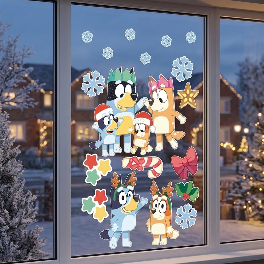 Bluey Christmas Window Cling Stickers