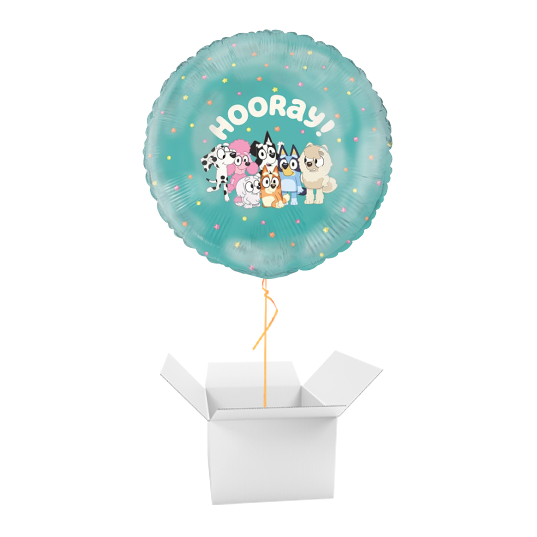 Bluey Hooray Round Foil Balloon - Inflated Balloon In A Box