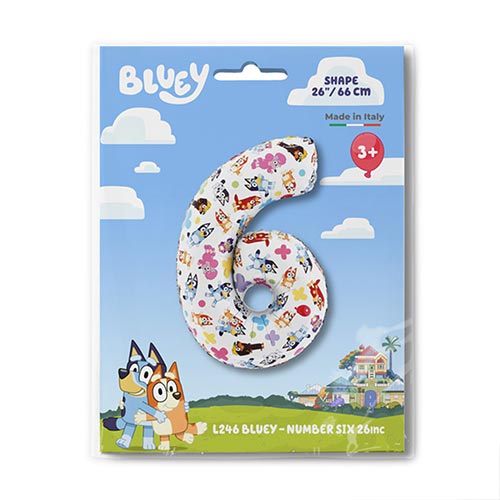 Bluey Number 6 Giant Foil Helium Balloon 66cm / 26 in Product Gallery Image