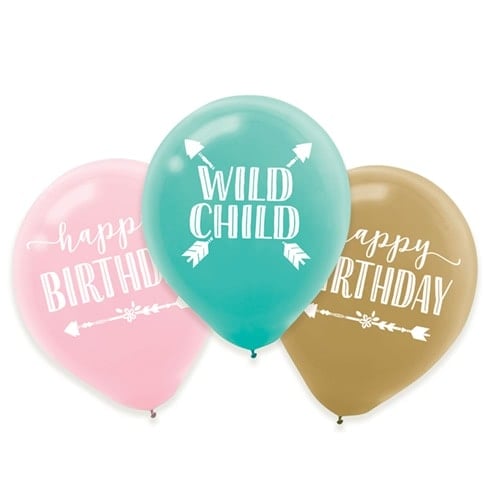 Boho Birthday Girl Assorted Latex Balloons 28cm / 11 in - Pack of 6