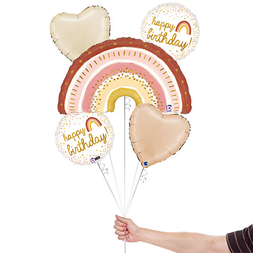Boho Rainbow Happy Birthday Balloon Bouquet - Pack of 5 Product Gallery Image