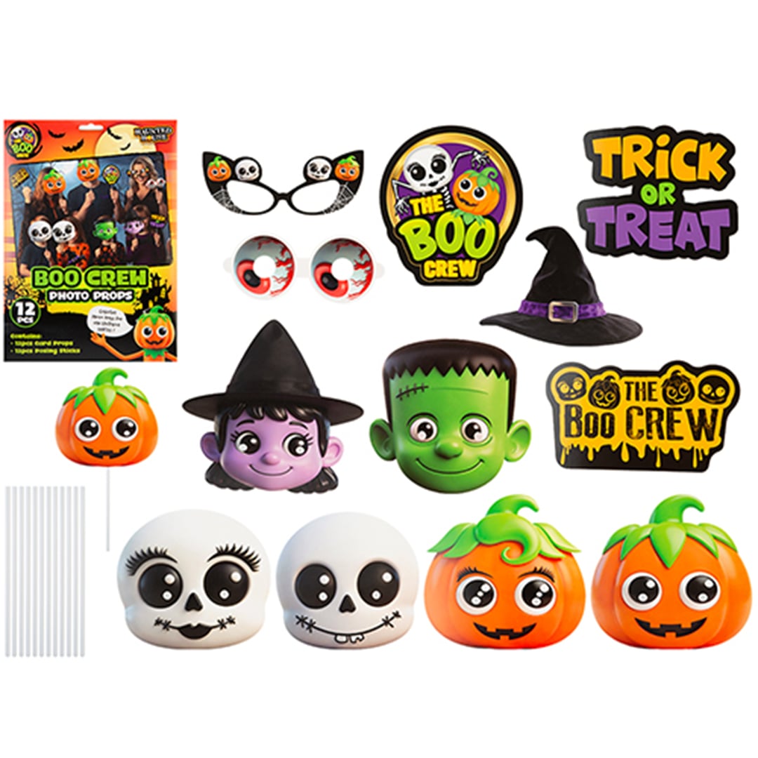 Boo Crew Halloween Photo Props - Pack of 12