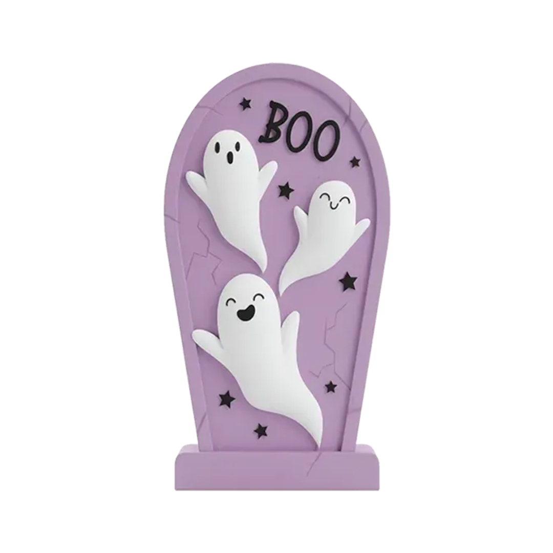 Boo Ghost Lilac Halloween Tombstone Decoration 18.5cm