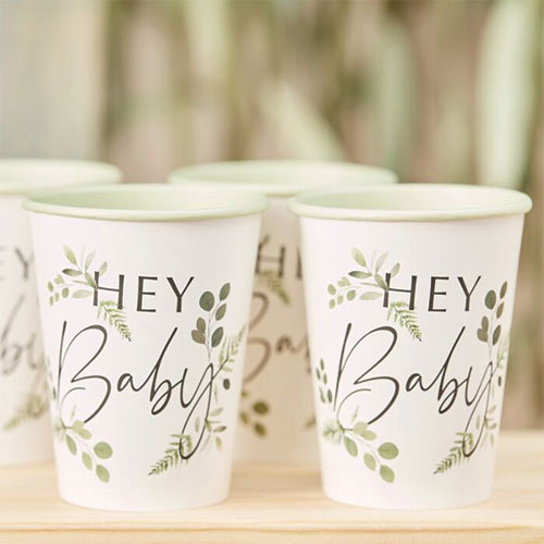 Botanical Hey Baby Paper Cups 270ml - Pack of 8 Product Gallery Image