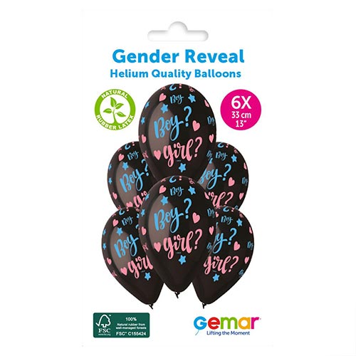 Boy or Girl Gender Reveal Black Latex Balloons 33cm / 13 in - Pack of 6 Product Gallery Image