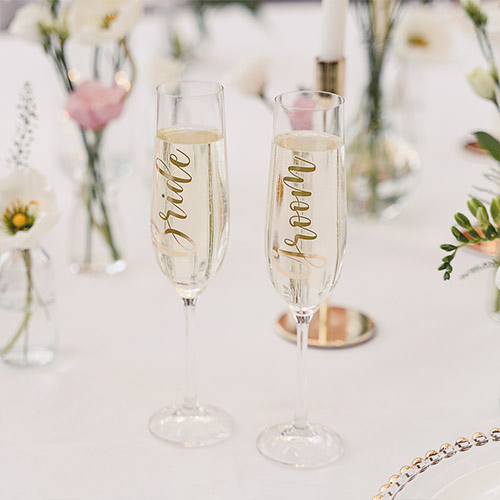 Bride & Groom Gold Prosecco / Champagne Drinking Glass Stickers Product Gallery Image
