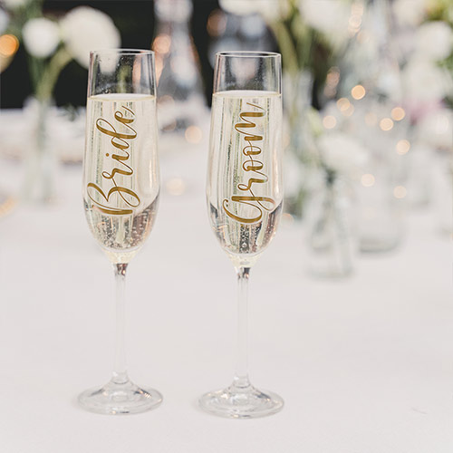 Bride & Groom Gold Prosecco / Champagne Drinking Glass Stickers Product Gallery Image