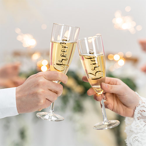 Bride & Groom Gold Prosecco / Champagne Drinking Glass Stickers Product Gallery Image