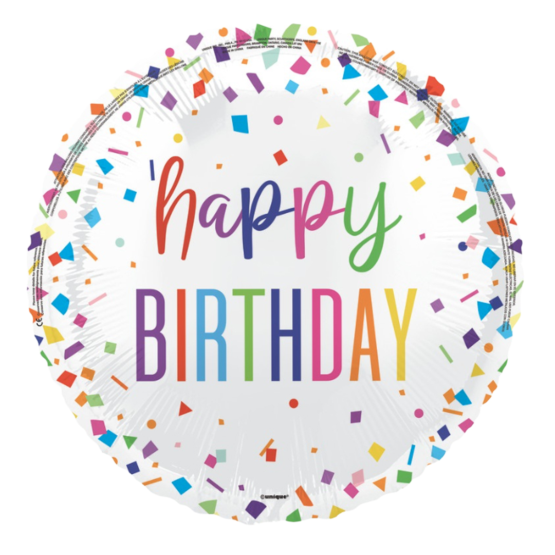 Bright Colourful Confetti Happy Birthday Round Foil Balloon 46cm / 18 in