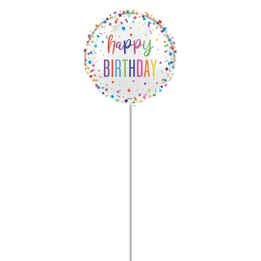 Bright Colourful Confetti Happy Birthday Round Foil Balloon - Inflated Balloon In A Box Product Gallery Image