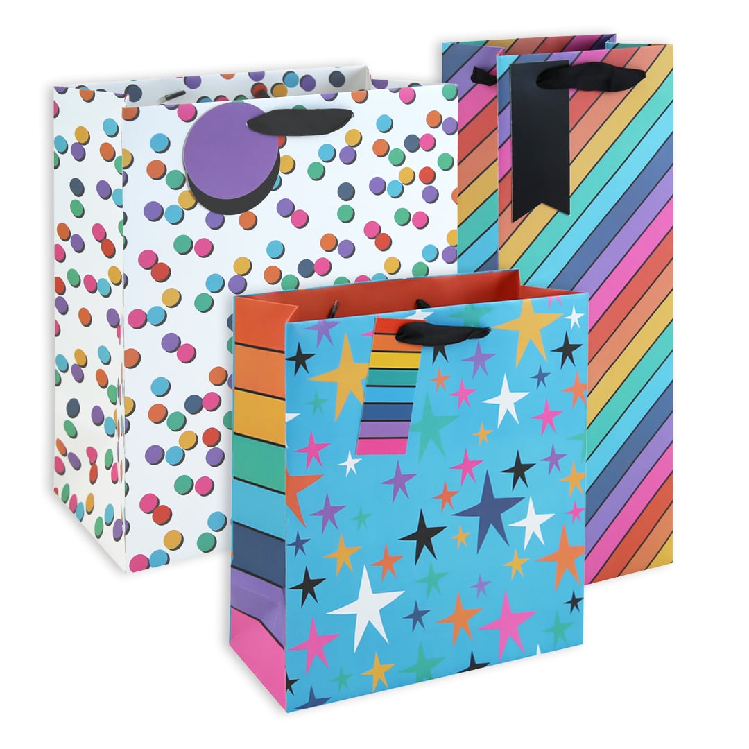 Bright Patterned Mixed Gift Bags - Pack of 3