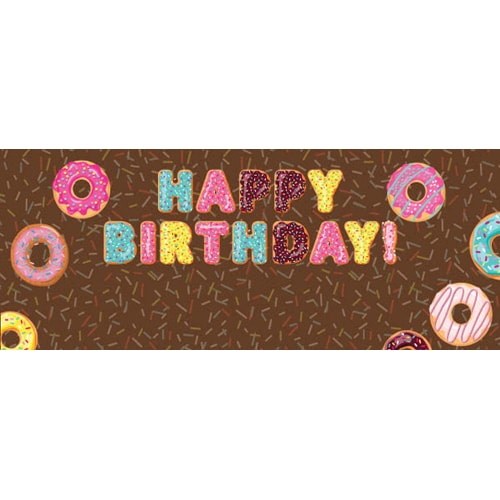 Brown Happy Birthday Donuts Design Small Personalised Banner - 4ft x 2ft