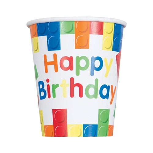 Building Blocks Happy Birthday Paper Cups 270ml - Pack of 8 Bundle Product Image