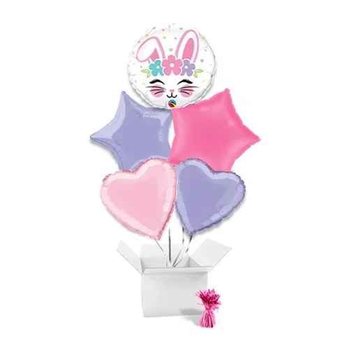 Bunny Face Easter Balloon Bouquet - 5 Inflated Balloons In A Box Product Gallery Image