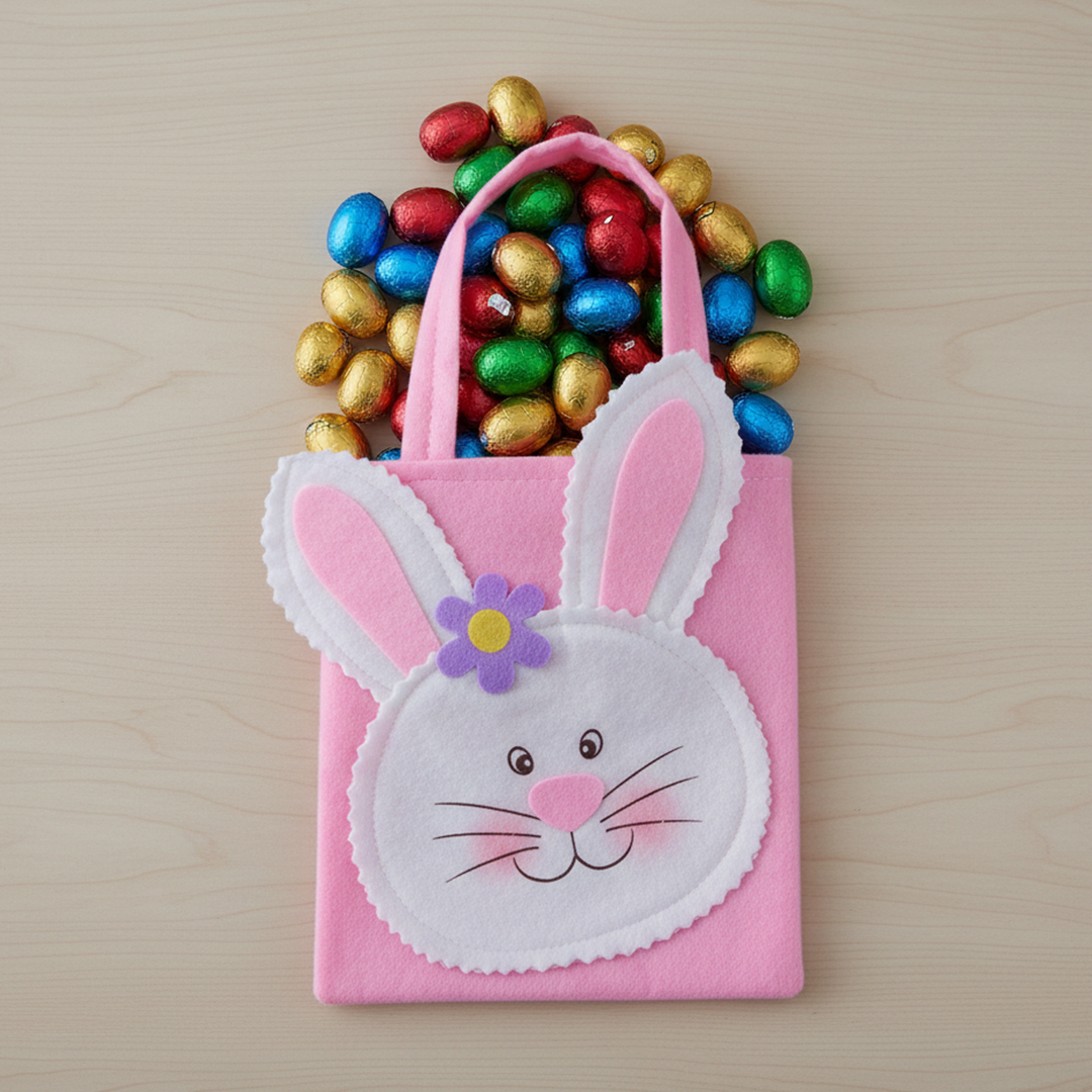 Bunny Pink Felt Easter Bag 23cm