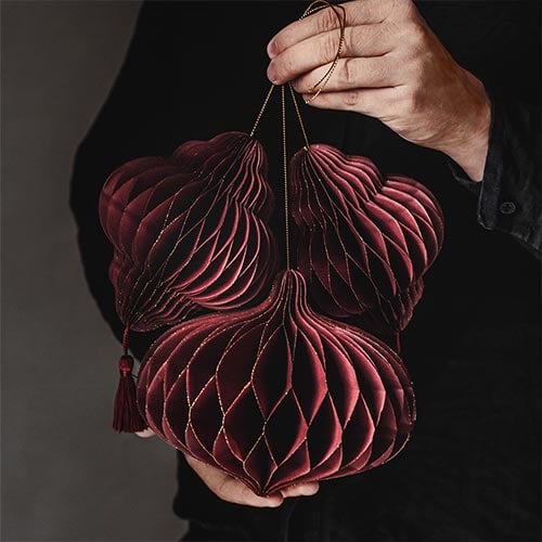 Burgundy Oval Honeycomb Hanging Paper Bauble Decoration 18cm Product Gallery Image