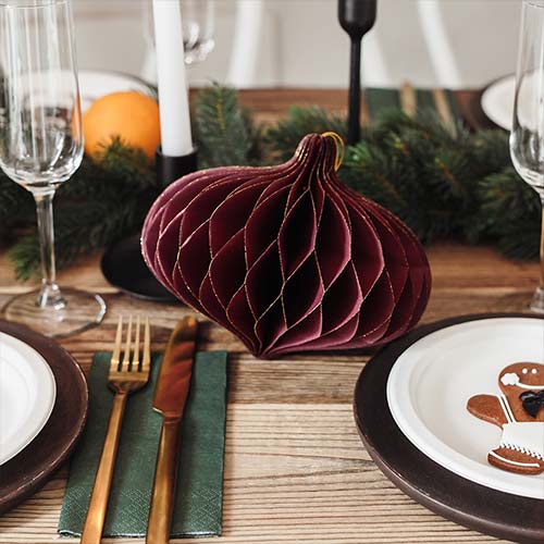 Burgundy Oval Honeycomb Hanging Paper Bauble Decoration 18cm Product Gallery Image