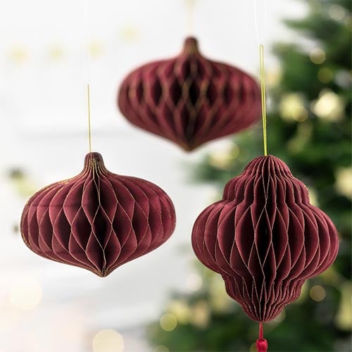 Burgundy Oval Honeycomb Hanging Paper Bauble Decoration 18cm Product Gallery Image