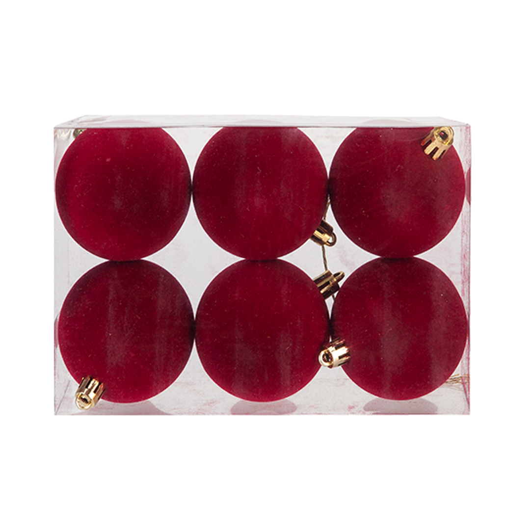 Burgundy Red Flocked Christmas Hanging Bauble Decorations 6cm - Pack of 6 View 2
