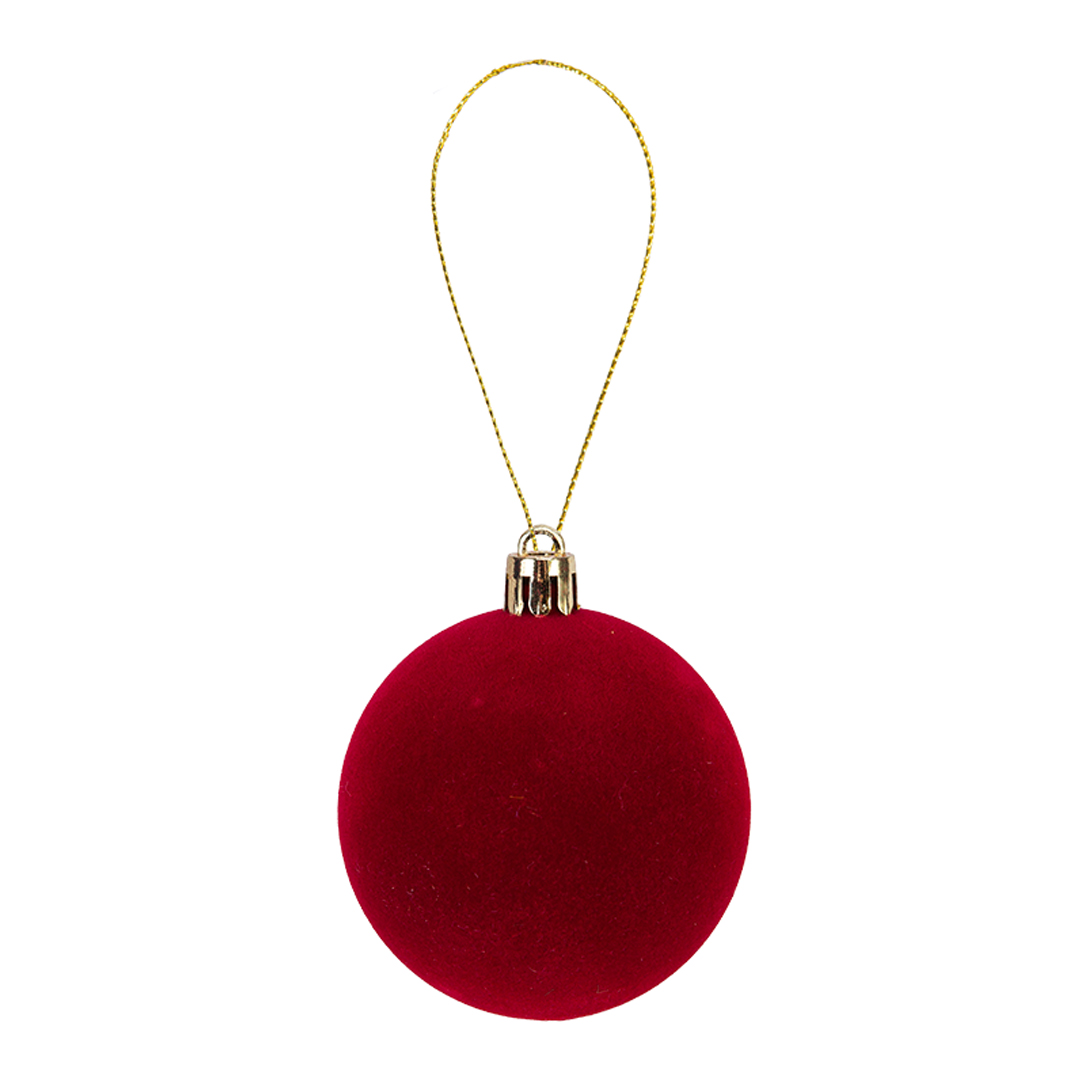 Burgundy Red Flocked Christmas Hanging Bauble Decorations 6cm - Pack of 6