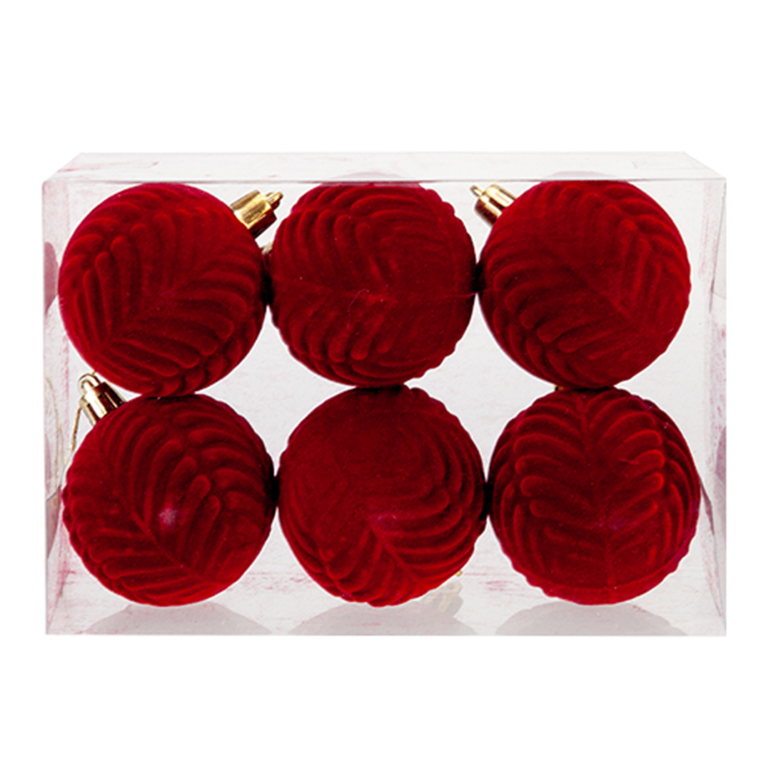Burgundy Red Flocked Pattern Christmas Hanging Bauble Decorations 6cm - Pack of 6 View 2