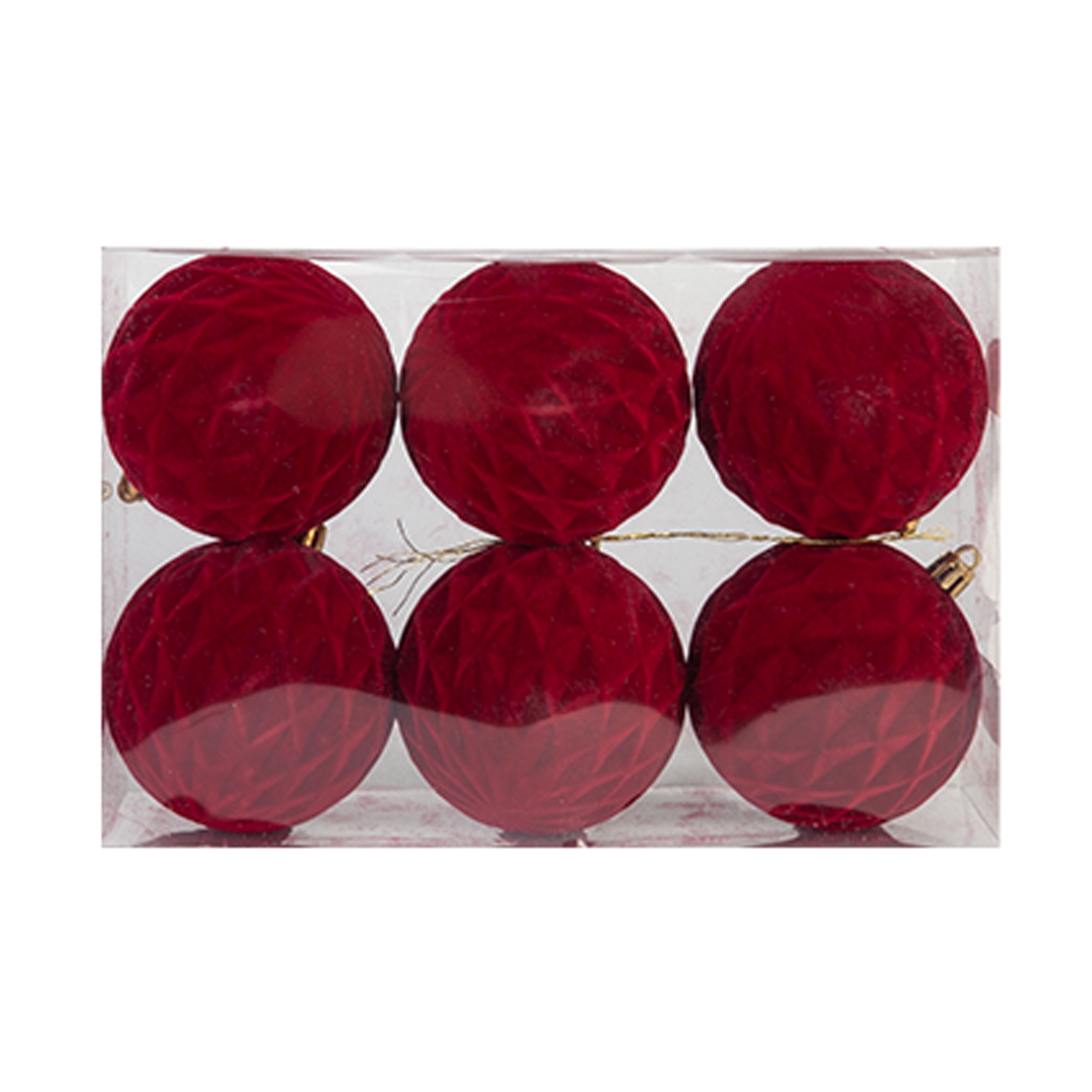 Burgundy Red Flocked Pattern Christmas Hanging Bauble Decorations 8cm - Pack of 6 View 2