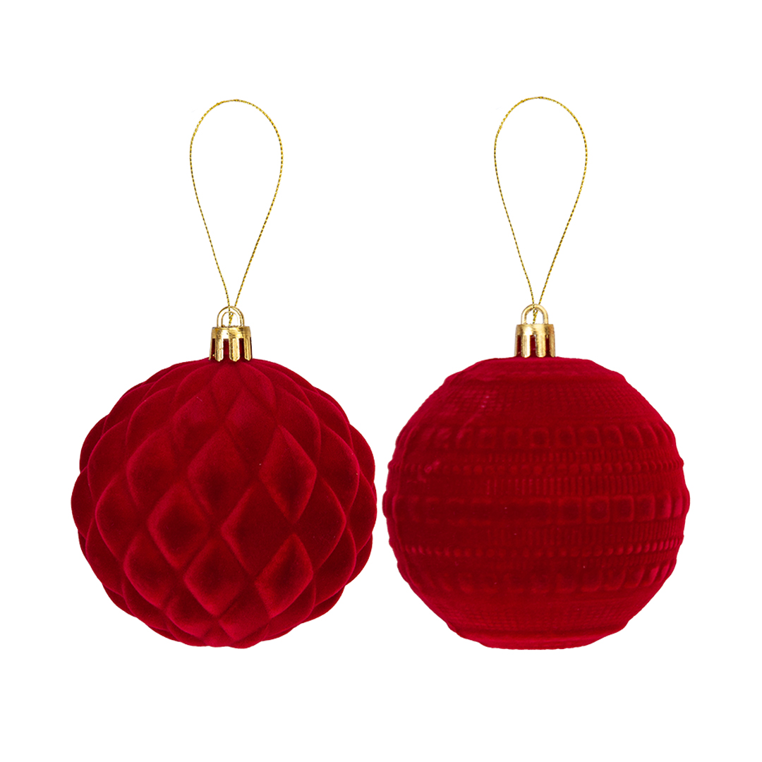 Burgundy Red Flocked Pattern Christmas Hanging Bauble Decorations 8cm - Pack of 6