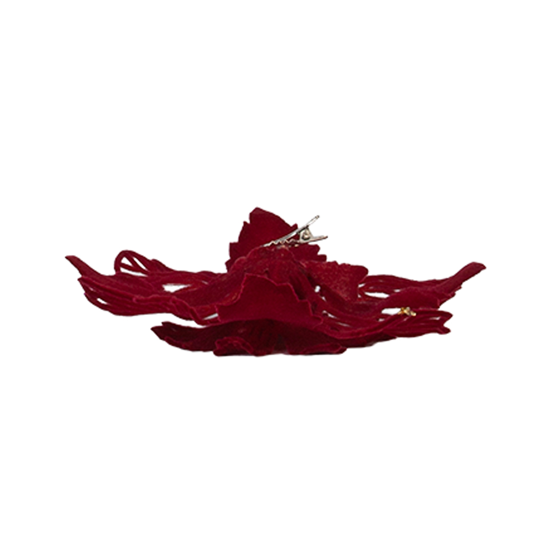 Burgundy Red Flocked Poinsettia Christmas Decoration with Clips - Pack of 2 View 2