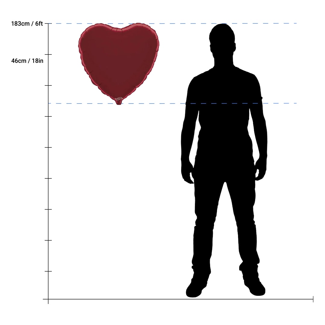 Burgundy Red Heart Shape Foil Helium Balloon 46cm / 18 in Product Gallery Image