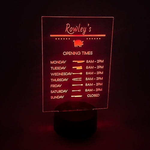 Business Opening Hours Customisable Acrylic Sign with LED Light Base Product Gallery Image