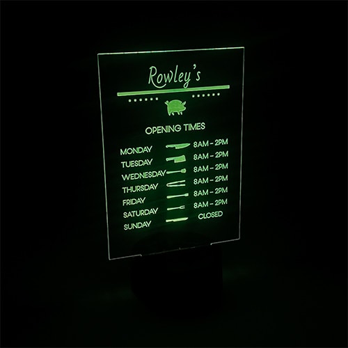 Business Opening Hours Customisable Acrylic Sign with LED Light Base Product Gallery Image