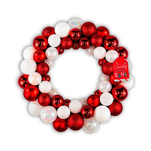 Candy Cane Christmas Bauble Wreath Decoration 35cm Festive Hanging Ornament Product Gallery Image
