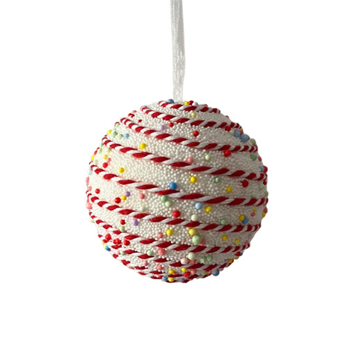 Candy Cane Striped Ball with Colourful Balls Hanging Christmas Bauble Decoration 8cm Product Gallery Image