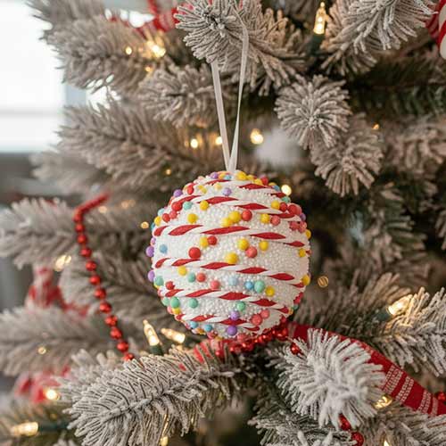 Candy Cane Striped Ball with Colourful Balls Hanging Christmas Bauble Decoration 8cm
